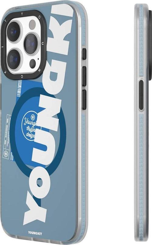 iPhone 15 Pro Max Uyumlu Kılıf Magsafe Şarj Özellikli Binfen Serisi Yazı Temalı Kapak Mavi
