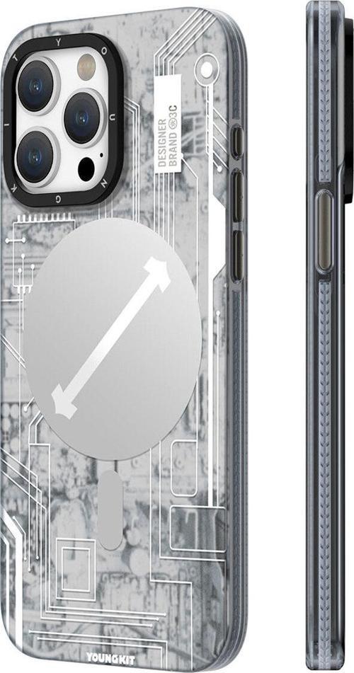 iPhone 15 Pro Max Uyumlu Kılıf Magsafe Şarj Özellikli Technology Serisi Kapak Beyaz
