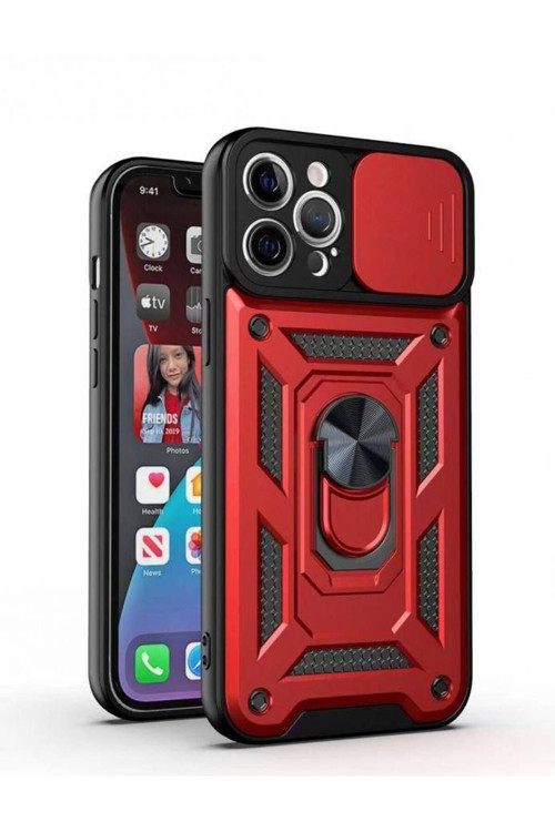 Kızaklı Tank Kılıf Apple Iphone 12 Pro Max Kırmızı