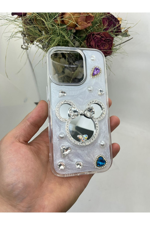 İphone 14-13 6.1'' Minnie Tasarım Aynalı Taşlı Kılıf
