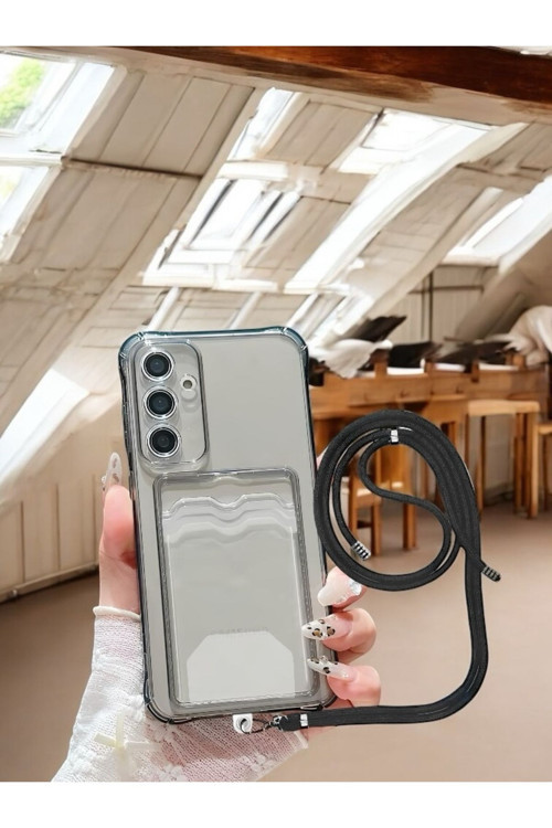 Samsung Galaxy A04S Kartlıklı Askı+Aparatlı Antişok Kılıf Siyah