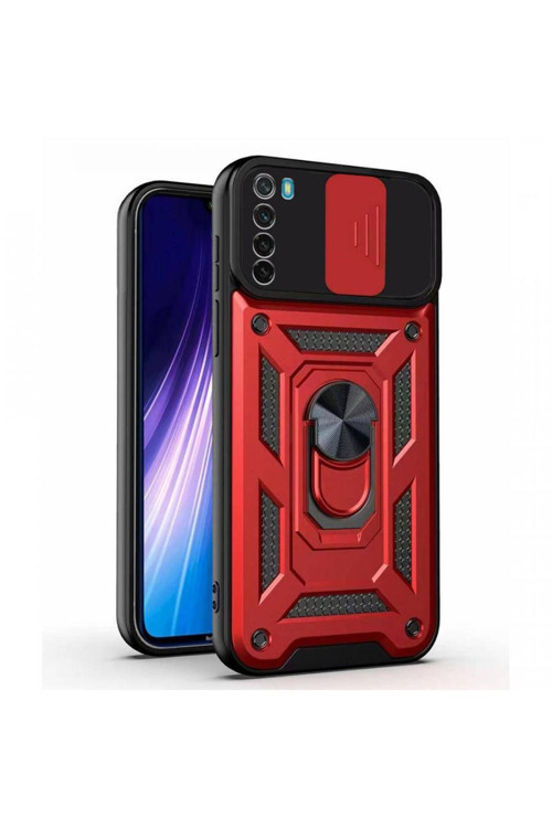 Kızaklı Tank Kılıf Xiaomi Redmi Note 8 Kırmızı