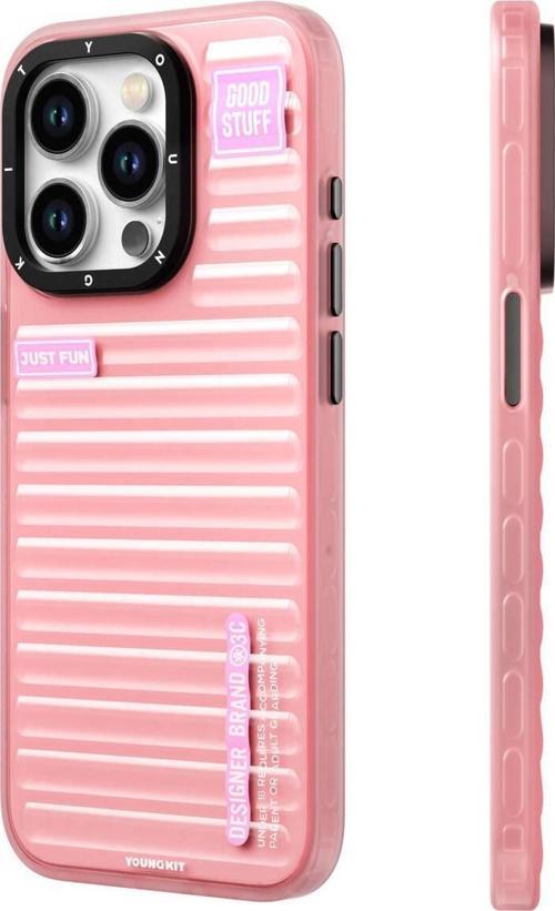 iPhone 15 Pro Uyumlu Kılıf Şeffaf Renkli Tasarım Fluorite Serisi Kapak Pembe