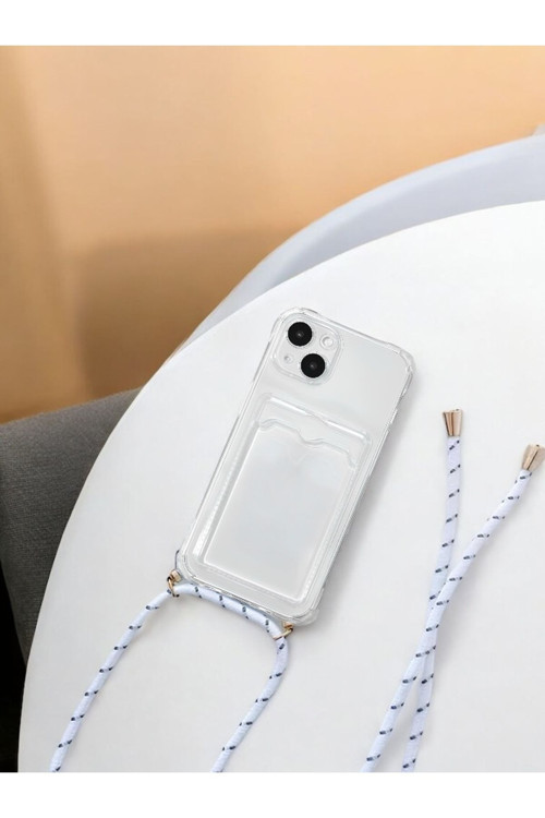 Apple İphone 16 Askılı Kartlıklı Antişok Kılıf Beyaz