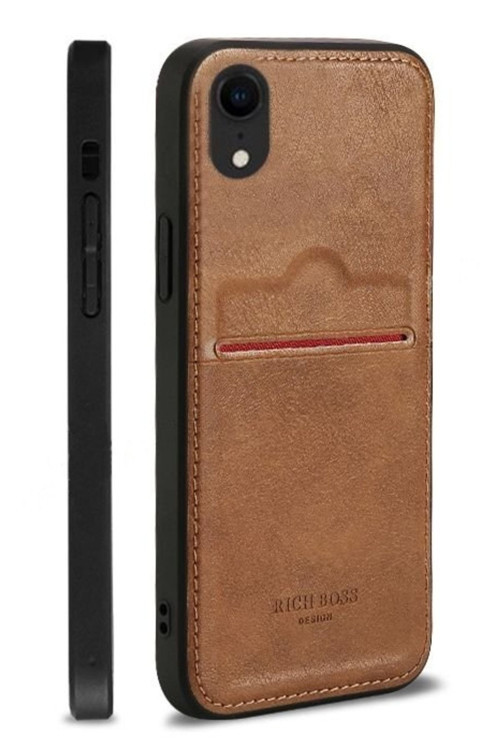 Iphone Xr Uyumlu Kartlıklı Rich Boss Lüx Deri Kılıf Açık Kahve
