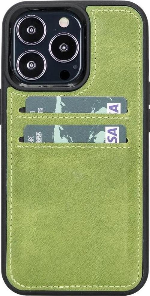 Apple iPhone 13 Pro Uyumlu Deri Kartlıklı Arka Kapak G16 Yeşil
