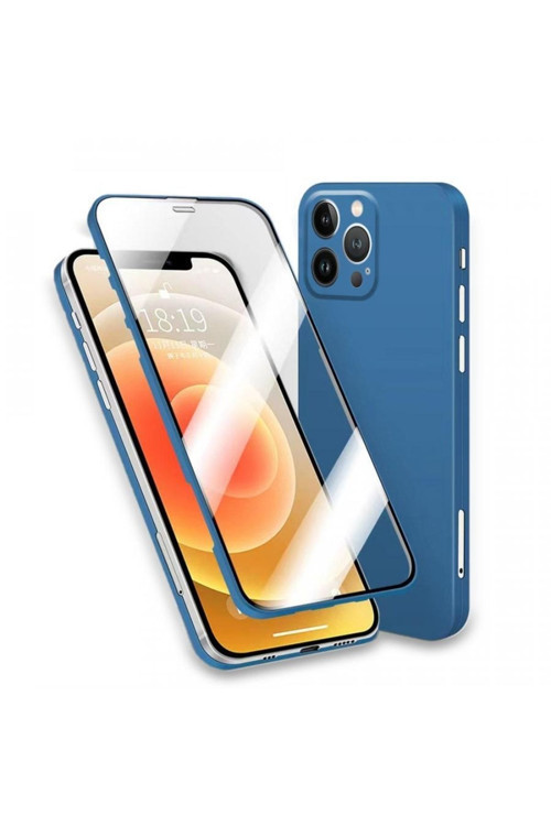 Iphone 12 Pro 6.1'' Uyumlu 360 Kaplama Led Kılıf Mavi