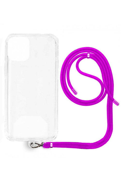 İphone 16 Pro İp Askılı Şeffaf Silikon Kılıf Koyu Pembe