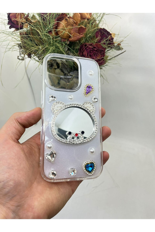İphone 12 Pro-12 Ayıcık Tasarım Aynalı Taşlı Kılıf