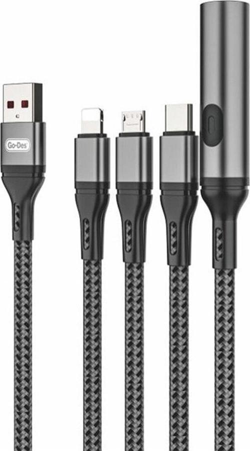 Lightning(iphone)&Type-Cµ USB Ultra Hızlı Şarj Kablosu Go Des GD-UC321 4in1 Çakmak Özellikli