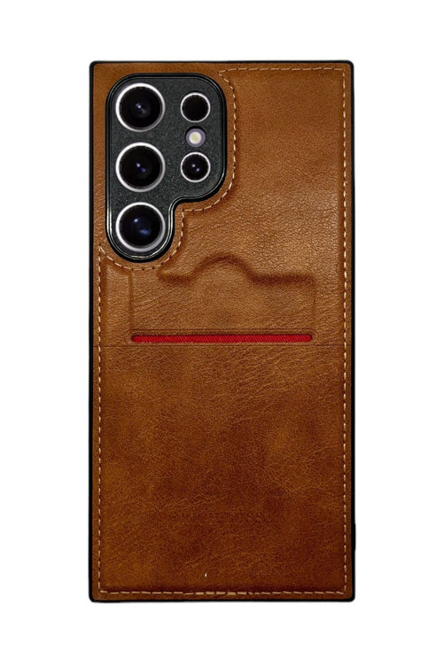 Samsung Galaxy S24 Plus Kartlıklı Rich Boss Lüx Deri Kılıf Açık Kahve