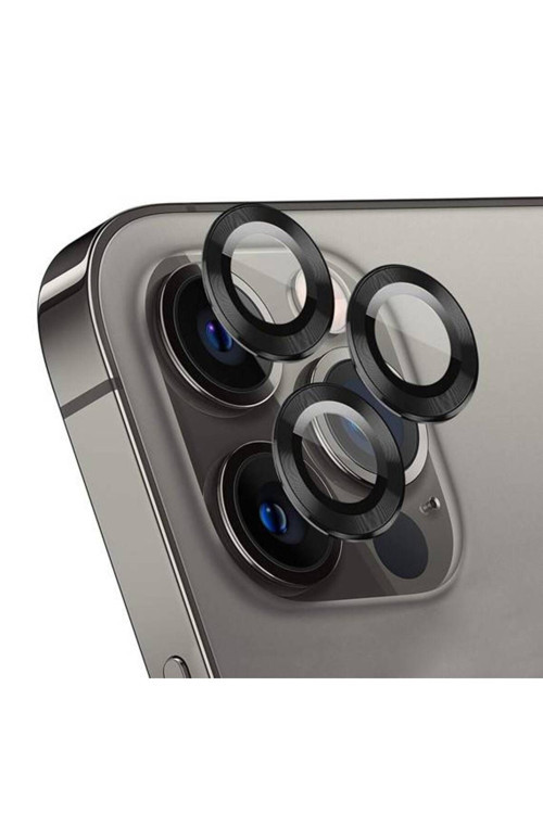 Apple İphone 14 Pro Max 6.7'' Metal Çerçeveli Kamera Koruma Lensi Siyah