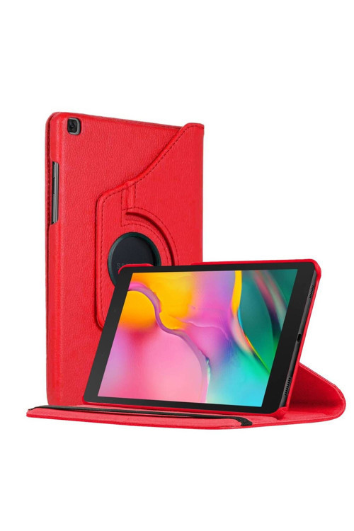 Samsung Galaxy Tab A7 T500 Deri Kapaklı 360 Kılıf Kırmızı