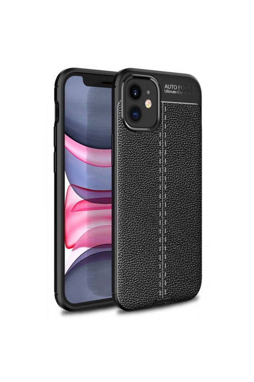 Apple Iphone 12 6.1'' Deri Görünümlü Silikon Siyah