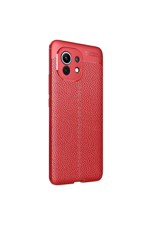 Xiaomi Mi 11 Deri Görünümlü Silikon Kırmızı