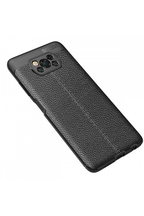 Xiaomi Pocophone X3 Deri Görünümlü Silikon Siyah