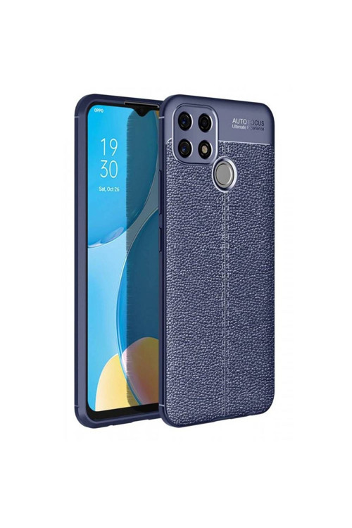 Oppo A15 Deri Görünümlü Silikon Lacivert