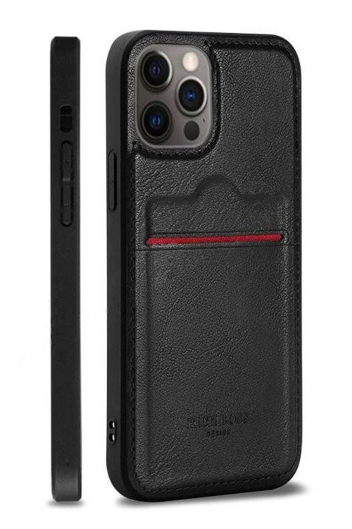 Apple Iphone 12 Pro Kartlıklı Rich Boss Lüx Deri Kılıf Siyah