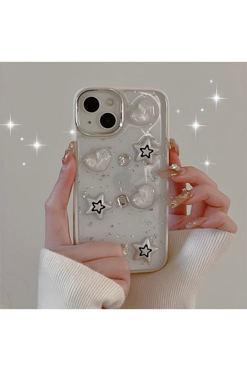 İphone 14-13 Luxe White Case Heart Star