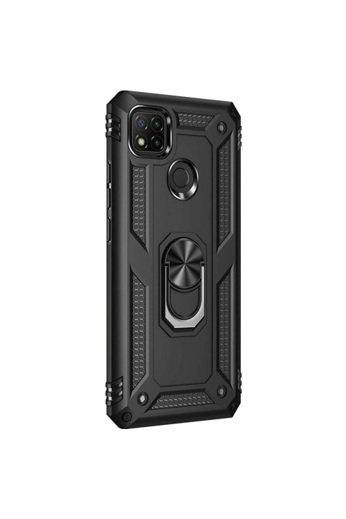 Xiaomi Redmi 9C Yüzüklü Tank Kılıf Siyah