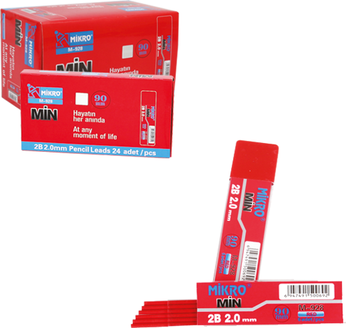 M-928 Min Kırmızı 2.0 Mm Versatil Kalem Ucu 2B 90 Mm 24 Lü (1 Paket 24 Tüp)
