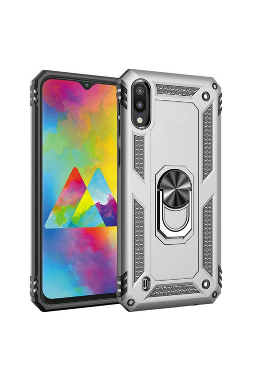 Samsung Galaxy M10 (M105G) Yüzüklü Tank Kılıf Gümüş