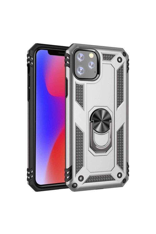 Apple Iphone 11 Pro Max Yüzüklü Tank Kılıf Gümüş