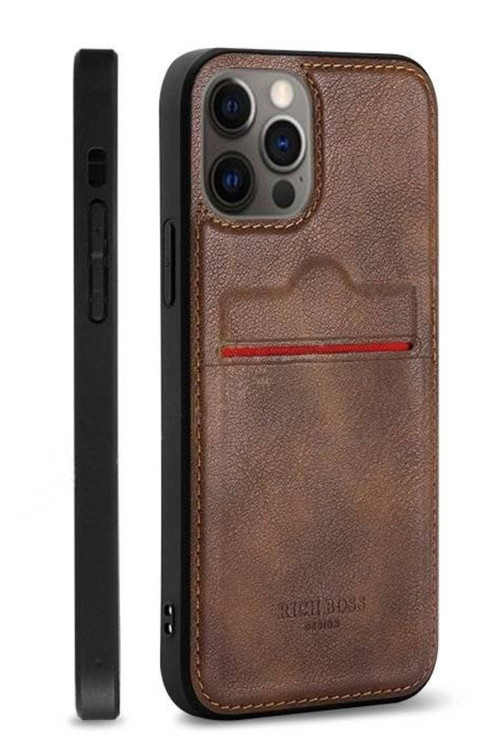 Apple Iphone 14 Pro Kartlıklı Rich Boss Lüx Deri Kılıf Koyu Kahverengi