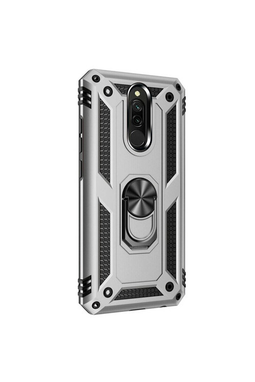 Xiaomi Redmi 8 Yüzüklü Tank Kılıf Gümüş