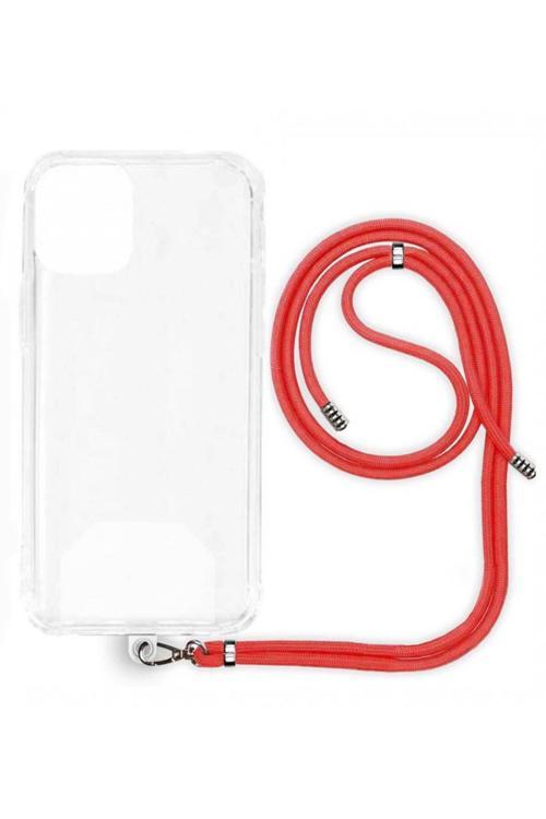 Apple Iphone 5S Ip Askılı Şeffaf Silikon Kılıf Kırmızı