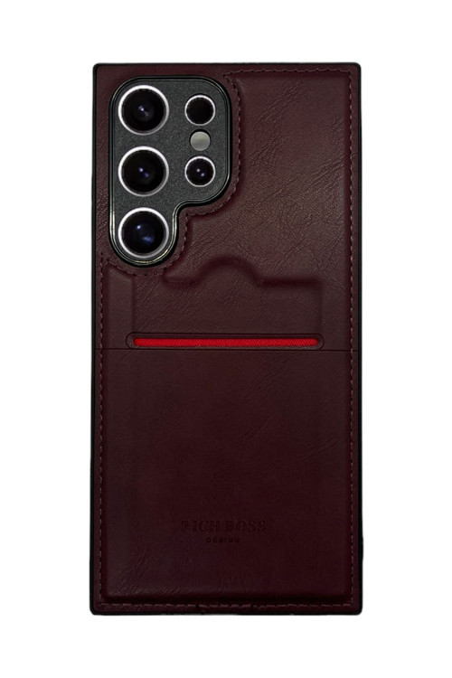 Samsung Galaxy S22 Ultra Kartlıklı Rich Boss Lüx Deri Kılıf Koyu Kırmızı