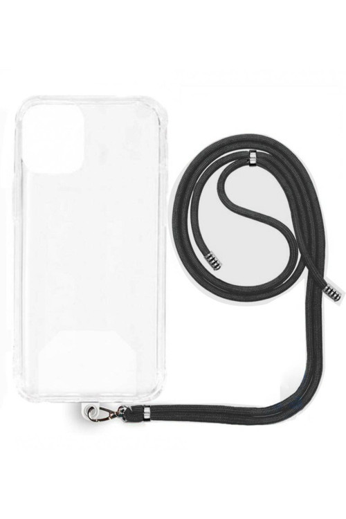 İphone 16 Plus İp Askılı Şeffaf Silikon Kılıf Siyah