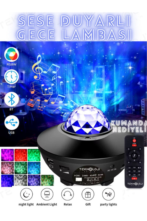 Galaksi Projektör Gece Lambası Bluetooth Hoparlör Disko Topu Yıldızlı Rgb Led Işıklı Tavan Aydınltma