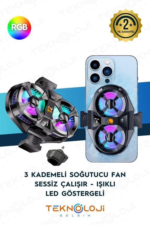 Telefon Soğutucu Fan Çift Pervaneli 3 Kademeli Işıklı Göstergeli Bütün Telefon Modelleri İle Uyumlu