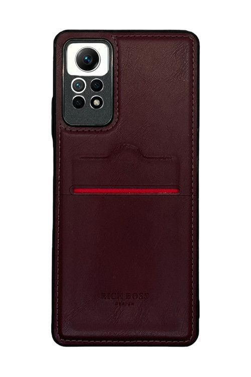 Redmi Note 12 Pro 4G Kartlıklı Lux Deri Kılıf Koyu Kırmızı