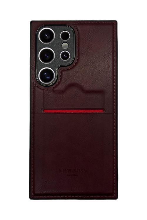 Samsung Galaxy S24 Kartlıklı Lux Deri Kılıf Koyu Kırmızı