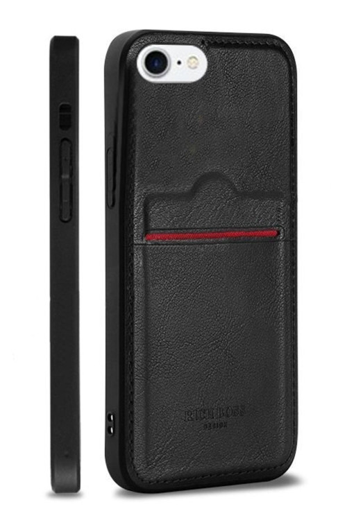 Uyumlu Iphone 7 Kartlıklı Rich Boss Lüx Deri Kılıf Siyah