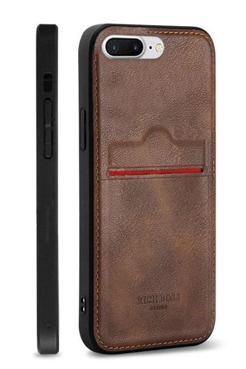 Iphone 7 Plus Uyumlu  Kartlıklı Rich Boss Lüx Deri Kılıf Koyu Kahverengi