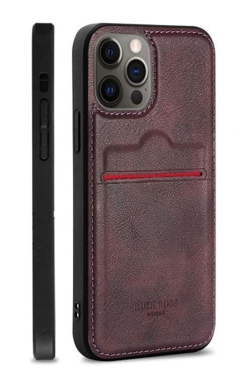 Iphone 13 Pro Uyumlu Kartlıklı Rich Boss Lüx Deri Kılıf Koyu Kırmızı