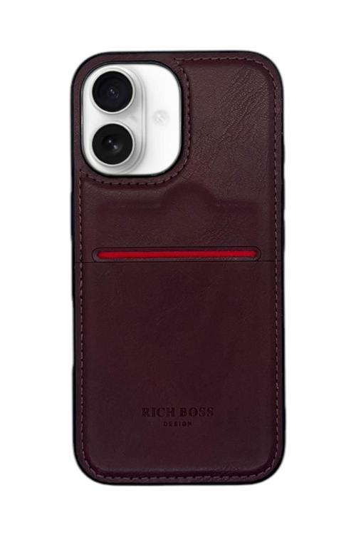 Apple İphone 16 Plus Kartlıklı Lux Deri Kılıf Koyu Kırmızı