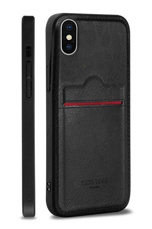 Iphone X Uyumlu  Kartlıklı Rich Boss Lüx Deri Kılıf Siyah