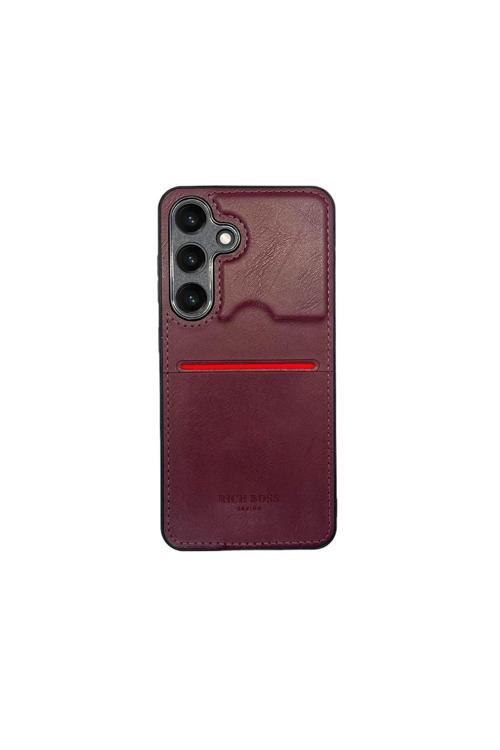Samsung Galaxy A24 Kartlıklı Lux Deri Kılıf Koyu Kırmızı