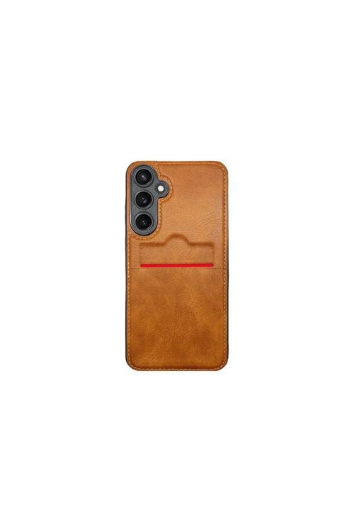 Samsung Galaxy A24 Kartlıklı Lux Deri Kılıf Açık Kahve