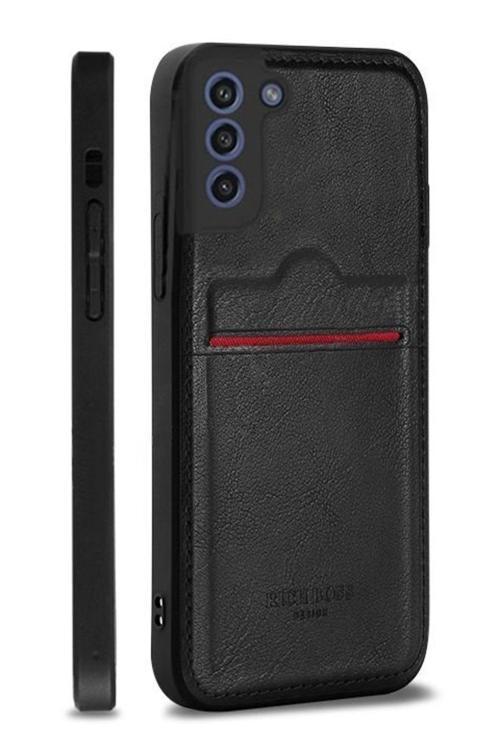 Galaxy S22 Plus Uyumlu     Kartlıklı Rich Boss Lüx Deri Kılıf Siyah