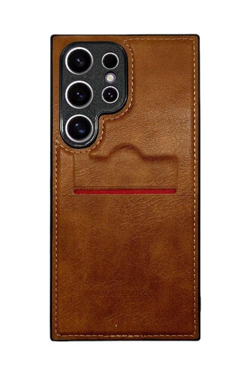 Samsung Galaxy S24 Kartlıklı Lux Deri Kılıf Açık Kahve