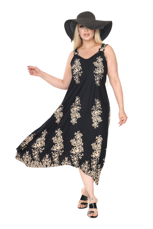 Butik Askılı V Yaka Siyah Pano Desen Elbise