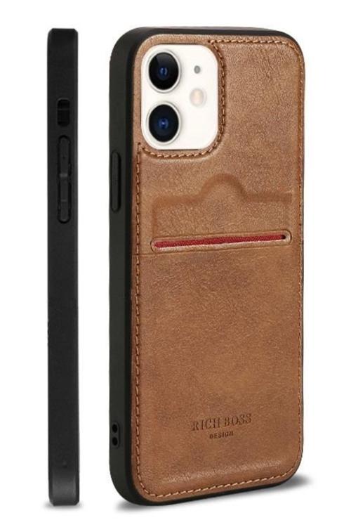 Iphone 11 Uyumlu Kartlıklı Rich Boss Lüx Deri Kılıf Açık Kahve