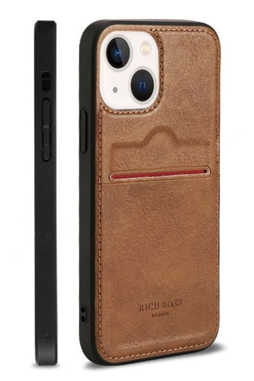 Iphone 13 Uyumlu Kartlıklı Rich Boss Lüx Deri Kılıf Açık Kahve