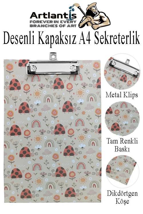 Desenli Sekreterlik Kapaksız A4 1 Adet Renkli Desenli A4 Kapaksız Sekreterlik Klipsli Metal Mekanizmalı 80 Yaprak Kapasiteli