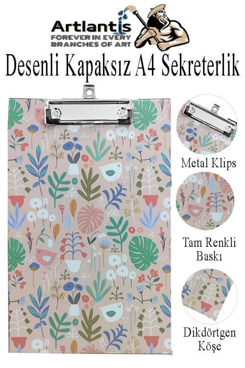 Desenli Sekreterlik Kapaksız A4 1 Adet Renkli Desenli A4 Kapaksız Sekreterlik Klipsli Metal Mekanizmalı 80 Yaprak Kapasiteli